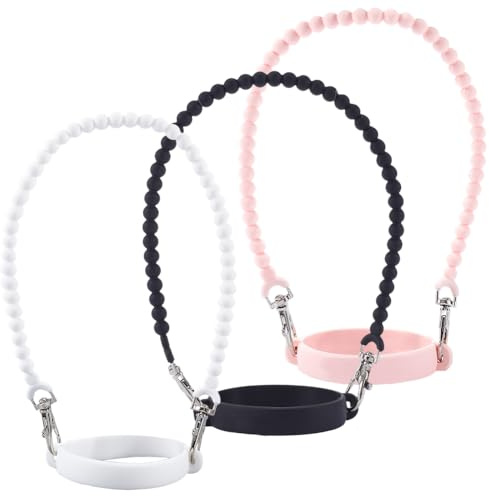 GORGECRAFT 3 Stück 3 Farben Wasserflaschen Griffband Rosa Weiß Schwarz Weiches Gummi Silikon Rund Gedreht Trinkbecher Flaschen Tragegurte Zum Spazierengehen Wandern Kompatibles Becher Zubehör