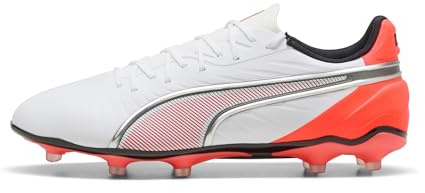 PUMA Unisex King Match Fg/Ag fotbollssko, Puma vit Puma silver lysande röd, 42.5 EU