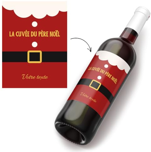 COUSIOTS Étiquettes à personnaliser pour bouteille de vin (lot de 6) - cuvée du père noël - ajoutez votre textes - étiquette personnalisée - cadeau - noël - père noël - joyeuses fêtes