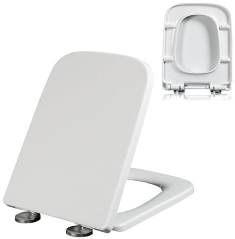 04a,PP,WC Sitz mit Absenkautomatik,Toilettendeckel Quadrat Form,Klodeckel mit Schnellverschluss,Klobrille mit Metallscharnier,WC Brille mit Quick-Release-Funktion,Leicht zu Reinigen,Weiß