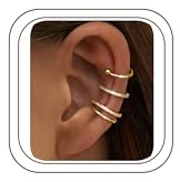 Finrezio 3/4 Stücke Ear Cuff Set für Damen Ohrklemme Nicht Durchstochen 14 Karat Vergoldete Ear Cuff Gold Clip Ohrringe Non Piercing Gold Ohrmanschette Knorpelohrringe Verstellbare Fake Ohrringe