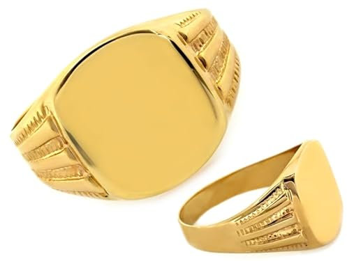 Sapphir Herren Siegelring 9 Karat Gold 375 - Glänzend Poliert und satinierte Oberfläche Siegelring für Männer - Herren Ringe Gelbgold - Männerschmuck mit Geschenkbox - Inkl Zwei Luxusgeschenke