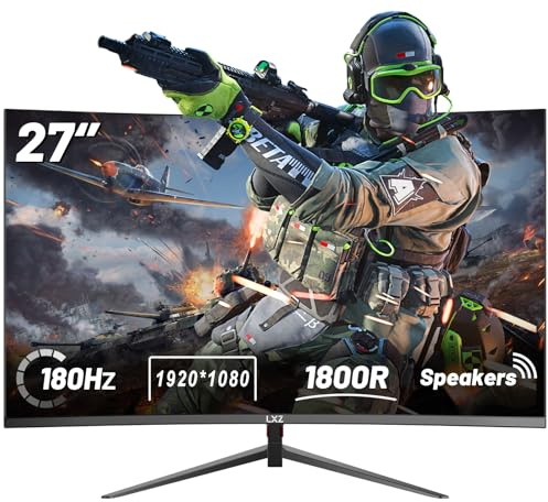 LXZ Curved Gaming Monitor 27 Inch PC Monitor 180hz, Full HD 1080P Frameless 1800R Gaming Display with FreeSync & Eye-Care Technology, DP, HDMI Port - Black