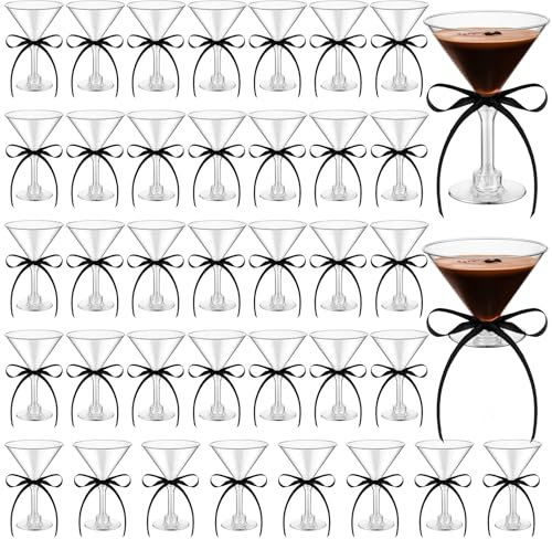 Rtteri 36 Pcs Espresso Birthday Party Decor 5 oz Plastic a Tini Bit Older Party Supplies Cups with Ribbon Bachelorette Bridal Shower Decoration