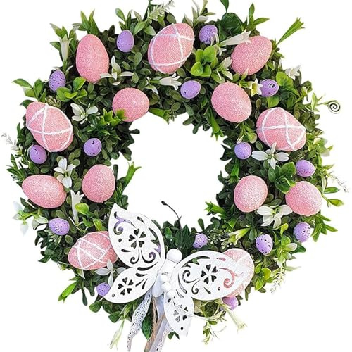 Osterhasen-Behang-Kranz, künstliche Blumenkranz, Oster-Türkranz, türkranz frühling, Rattan Deko Kranz, für Haustür Fenster Wand (E)