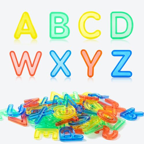 PreTrans 52 Stück Großbuchstaben aus Kunststoff für Kinder – 2 Sets Großbuchstaben, durchscheinendes Spielzeug für Leuchttisch, ideales Leuchtkasten-Zubehör für Kleinkinder