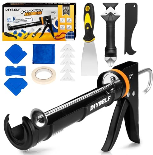 DIYSELF Caulk Gun Kit 9 Pack Professional Caulking Gun Caulk Remover Tool Kit Silicone Gun Sealant Finishing Tool Grout Scraper Hand Caulking Gun No Drip for Bathroom Kitchen Window Sink Tile Sealing