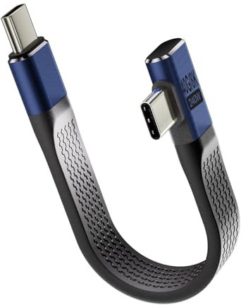 Pixelure 240W USB C a USB C conector codo 90 grados PD Carga rápida Cable corto, 40Gbps Tipo C cable plano Flexible Datos 48V5A/8K@60Hz para teléfono/Laptop/Tablet (Curvatura lateral)
