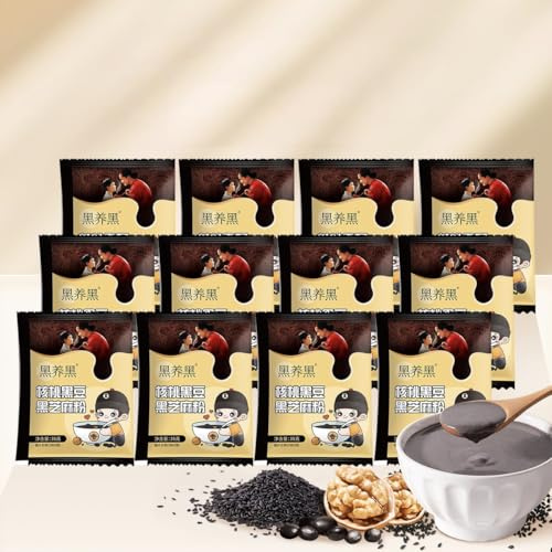 Black sesame walnut black bean powder,healthy nutritious breakfast porridge,instant meal replacement,whole grain food,snack food,ready-to-eat soup,delicious snack gifts (35g*12bags)