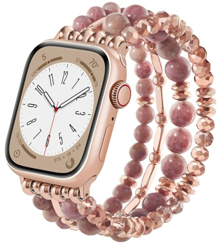 VISOOM Beaded Bracelet Compatible for Apple Watch Band 40mm/38mm/41mm Series 7 SE Series 6/5/4 Women Fashion Cute Handmade Crystal Beads Stretchy Watch Strap for iWatch Bands Series 3/2/1 Replacement