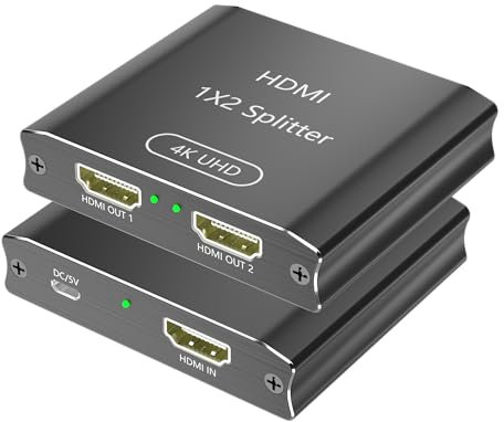 HDMI Splitter 1 in 2 Out, 4K@30Hz, Dual Monitors, Aluminum HDMI Splitter Supports 3D & Full HD 1080P, HDTV Suitable for PS4/TV/projector/monitor