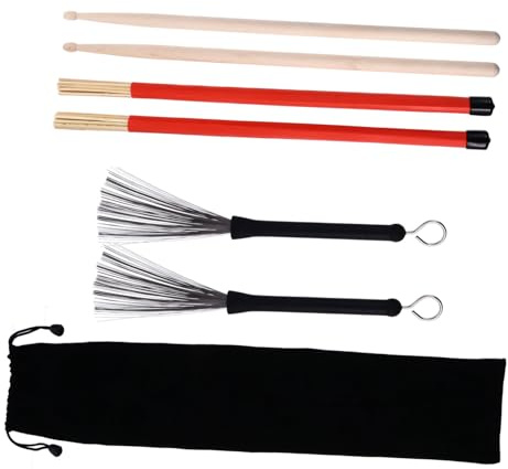 JOINPAYA Juego de Cepillos para Baquetas de Bambú y Acero, Ajustable, 1 Set, Accesorio de Batería y Percusión para Jazz y Práctica