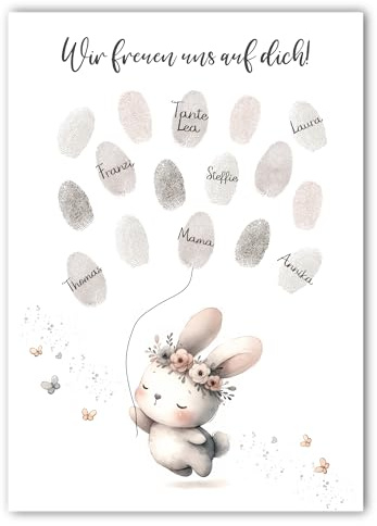 Babyparty Gästebild Fingerabdrücke | Junge Mädchen | Alternatives Gästebuch Poster | Gastgeschenk Baby Shower | Geburt (Hase)