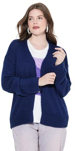 Ulla Popken Damen große Größen Übergrößen Plus Size Strickjacke, kurz, Oversized, offene Jacke, Wollanteil dunkelblau 46+ 832535750-46+