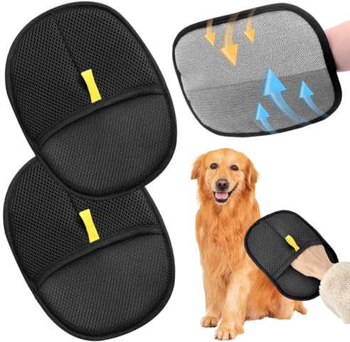 Ambolio Pack de 2 Guantes de eliminación de estática para pelos de Mascotas, Reusable Cat Dog Grooming Hair Remover Mitt Massage Deshedding Glove Brush, for Clothes, Sofas, Carpets
