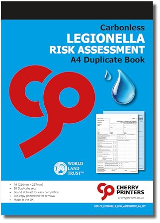 Cherry Legionella Risikobewertungsbuch, A4, 50 Doppelsets, kohlenstofffreie Formen, Sicherheitskontrollen für Heiß- und Kaltwassersystem, perforiert zum Abheften, ACoP L8 konform, hergestellt in
