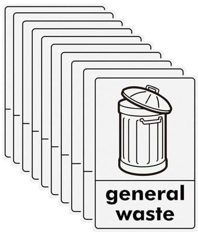 10 Packs General Waste Sticker for Bin, Self Adhesive, 100×150mm | Waterproof Bin Labels, Recycling Bin Decal, for Bins Sign Indoor Outdoor