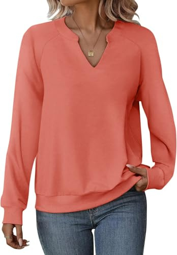 Cuptacc Sudaderas Mujer Casual Cuello V Otoño Cómodo Manga Larga Sueter | Elegante,Sin Capucha,Cuello en V,Moda,Básicas,Manga Larga,Clásica,Chic,Primavera