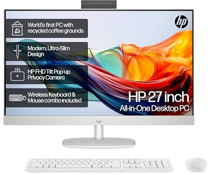 HP 27” All-in-One Desktop PC | AMD Ryzen 7 7730U Processor | 16 GB RAM | 512 GB SSD | AMD Radeon Graphics | FHD IPS Anti-Glare Display | Windows 11 Home | Dual Speakers | Shell White | 27-cr0000sa
