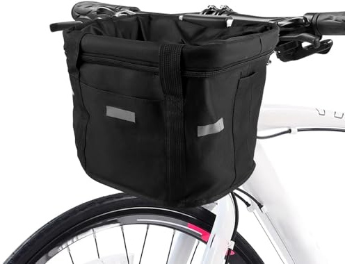 Oungy Vikbar hundkorg, cykel, fram, cykelkorg, fram, för klickfix, avtagbar, aluminiumlegering, ram, cykelkorg, styre med styradapter, cykelkorg för pendling, utomhus, shopping (svart)