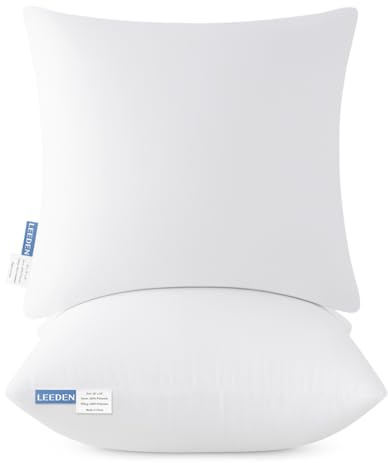 Leeden 18x18 Pillow Inserts Pack of 2, 18 Inch Throw Pillow Inserts, Soft Fluffy Decorative Square Throw Pillows for Couch, Sofa, Bed, and Home Decor White Pillows