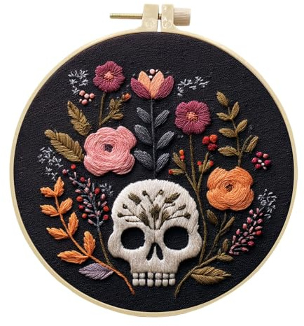 artcici Stickset, Halloween-Totenkopf-Blumenmuster für fortgeschrittene Erwachsene, komplettes Sortiment Kreuzstich-Handarbeitszubehör (Gothic)