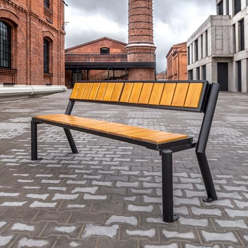 REKORD Gartenbank 175 x 59 x 76 cm Robuste Parkbank aus Metall und Holz mit Rückenlehne wetterfeste Outdoor Sitzbank Bank für Garten Terrasse Balkon Vorgarten – Gladiator Prestige - TEK