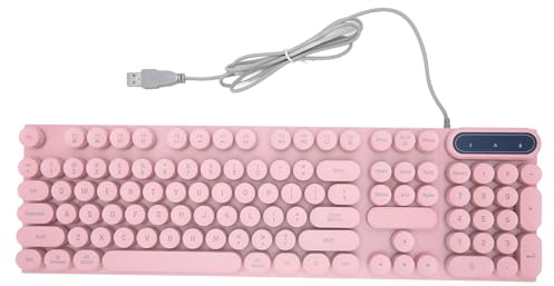 Ausla Tastiera da Gaming 104 Tasti, Tastiera Vintage Macchina da Scrivere con Tasti Rotondi Punk Tastiere Cablate Multimediali con Retroilluminazione per PC Laptop (PINK)