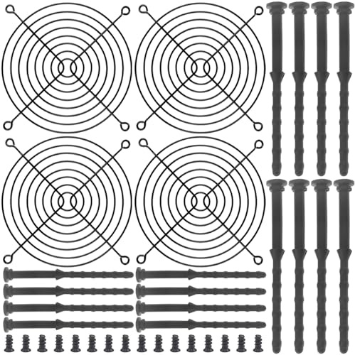 HAAMNING7 140mm Black Finger Grills, PC Computer Cooling Fan Grill 140mm Guard Protection Cover for PC, with Screws, Rubber PC Fan Screw (4 Pack)