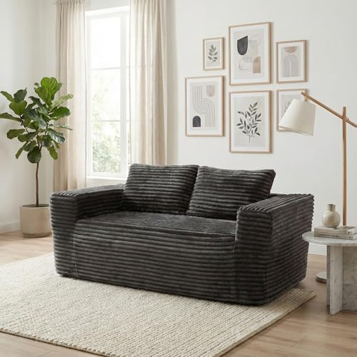 63 Small Couch in a Box No Assembly, Modern loveseat Sofa 2 Seater, Corduroy Cloud Sofa Floor Love seat with Memory Foam for Apartment Bedroom/Grey