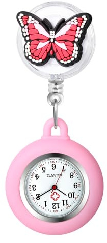 Avaner Krankenschwesteruhr Schmetterling Design Silikon: Schwesternuhr mit Clip Pin Pflegeruhr FOB Uhr Analog Quarzwerk Ansteckuhr Ausziehbare Krankenschwester Uhr für Arzt Doktor Medical Person