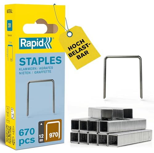 Rapid Tackerklammern Typ 970, 12 mm, 672 Stk. Flachdrahtklammern | Kompatibel mit Black & Decker Tackern; galvanisierter Stahl; präziser Anschnitt; für Folien & Isolierungen; 12 mm Länge