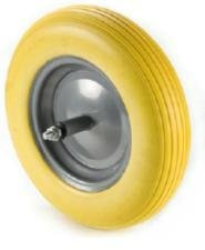 Roue pleine pour brouette roulage en polyuréthane Jaune Bride en acier gris axel