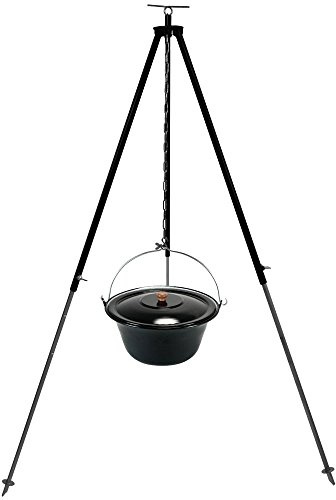 Gulaschkessel Gulaschtopf Set 10 Liter emailliert mit Deckel und Teleskop Dreibein 180 cm durch Kettenzug höhenverstellbar / Feuerkessel – Suppentopf – Outdoorkocher – Glühweintopf – Glühweinkessel