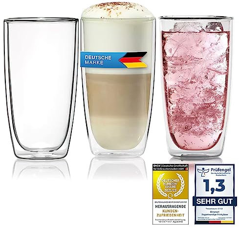 Dimono® Vaso de vidrio borosilicato de doble pared Vaso de agua Latte Macchiato Vaso largo para bebidas y cócteles (1 pieza vaso largo)