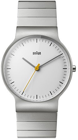 Braun Mens Slim 3-Hand Analogue Quartz Watch, White Dial and Stainless Steel Bracelet and 38mm Case, Model BN0211SLBTG.