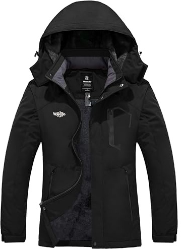 Wantdo Giacca da Sci Donna Felpata Cappotto con Cappuccio Invernale Nero L