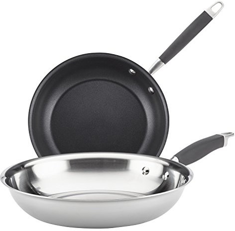 Anolon Advanced Triply Stainless Steel Frying Pan Set/Fry Pan Set/Skillet Set - 10.25 Inch and 12.75 Inch, Silver