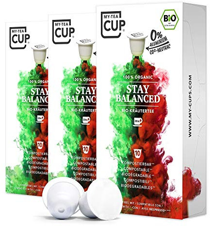 My Tea Cup - TEEKAPSELN STAY BALANCED 3 x 10 KAPSELN I BIO-KRÄUTERTEE I 30 Kapseln für Nespresso®³-Kapselmaschinen I 100% industriell kompostierbar & nachhaltig – 0% Aluminium…