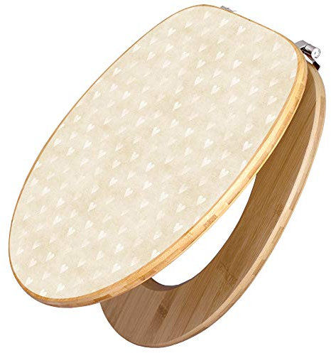 banjado Design WC Sitz Bambus 45x37,5cm / Toilettendeckel Holz/hochwertiger Toilettensitz/Bambus-Toilettendeckel für alle gängigen Toiletten - Beige Herzen