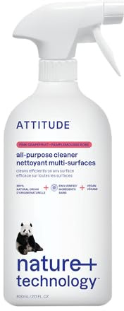ATTITUDE Detergente multiuso, ingredienti efficaci a base vegetale e minerale, pulizia della superficie dura vegana e senza sperimentazione su animali, pompelmo rosa, 70 ml