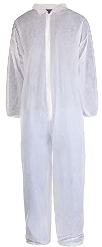 TRONEX SMS8154 Disposable Coveralls, Multilayer Nonwoven Coveralls, Fluid-Resistant, Zip Front, Elastic Cuff, Food Manufacuring, Cleaning, White, 3X-Large, 25 Pack