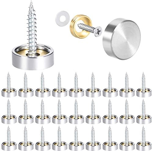 Zliger 40 Pcs Mirror Screws, 16mm, Stainless Steel, Decorative Cap Covers for Mirrors, Furniture Fittings