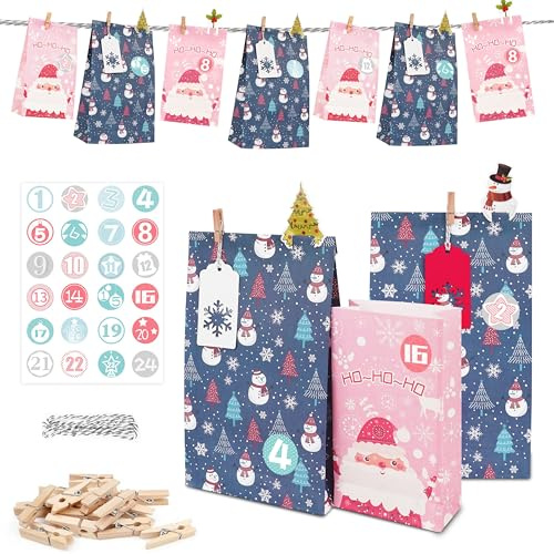 Adventskalender Zum Befüllen Kinder Groß, Geschenk Papiertueten Zum Selber Befüllen Basteln Advents Tüten, Adventskalender Zum Groß XXL, Selber Machen, Weihnachtskarten –24-PC