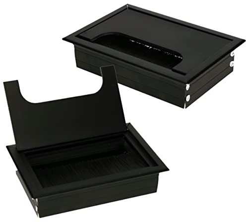 KOTARBAU® 2 x Pasacables de Aluminio 120 x 80 mm, Pasacables para Muebles, Negro, Pasacables Rectangular de Aluminio para Mesa, Escritorio, Organizador de Cables, Boquilla para Cables con Tapa, 2 uds