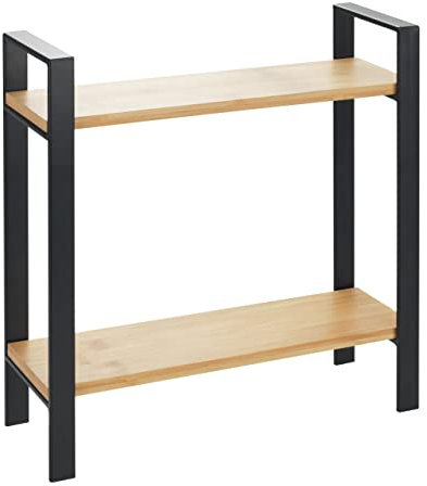 WENKO Étagère de Cuisine à Poser Lou | pour Plan de Travail | Métal avec Planches en Bambou | 2 étages Gain de Place | Multi Usage | 32x33x11cm | Noir/Bambou