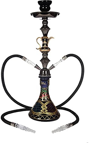 ZYFC Juego de Cachimba de 2 o 4 Mangueras, Shisha de Cachimba de Vidrio de 21 Pulgadas con Base de Jarrón de Vidrio Estable, Tazón de Cerámica y Cenicero de Pinzas para Carbón, Sin BPA, Regalo Listo