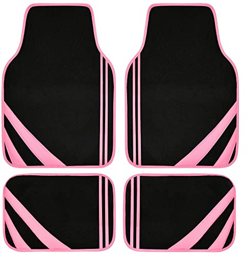 CAR PASS Pink Edge Faux Leather Car Floor Mats Universal Car Carpet Mats with Double Stitch Line Anti-Slip Backing Design, for Cute Girly Women, Fit 95% Automotive,SUVs,Sedan,Vans (Black and Pink)