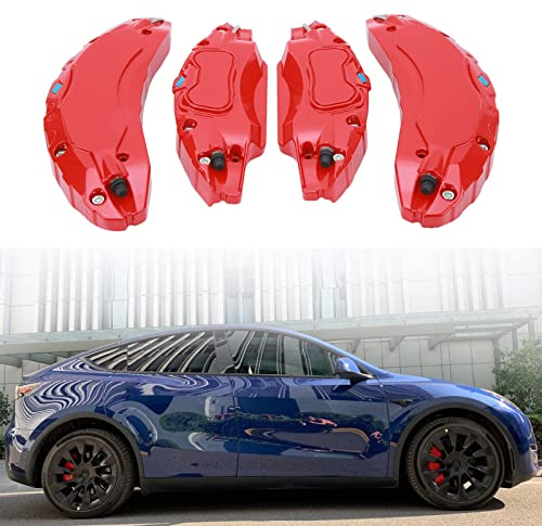 Auto-Rad-Bremssattel, 4-teilig, Abdeckung, Aluminiumlegierung, Scheibenbremsenschutz, Vorne und Hinten, Ersatz für Model 3, 18 Zoll, 19 Zoll, Radnabe, Grün für 2017–2023