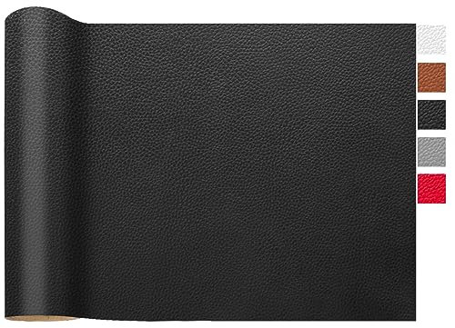 LOMUG Kunstleder Meterware 200 x 140cm Wasserdicht Leder Stoff Gekörnt Lederimitat Texturiert Lederstoff Leder Risse Reparieren Bezugsstoff Möbelstoff Leder Patch für Autositze Sofa, Schwarz